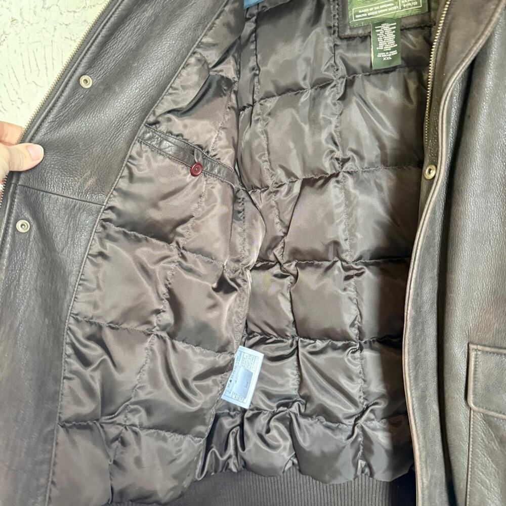 Vintage Eddie Bauer Lambskin Leather Goose Down Bomber Jacket with Plush Collar - Picture 6 of 16